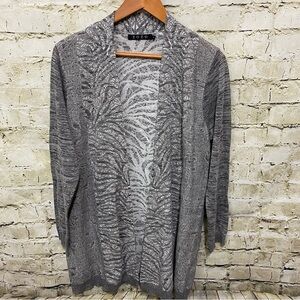 Zozo Gray Printed Thin Knit Open Front Cardigan